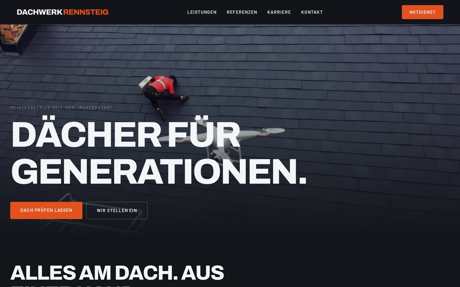 Bildschirmaufnahme der Beispielwebsite Dachdeckermeister Hofmann