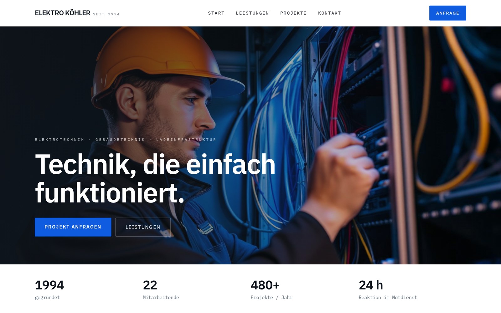 Bildschirmaufnahme der Beispielwebsite Elektro Köhler