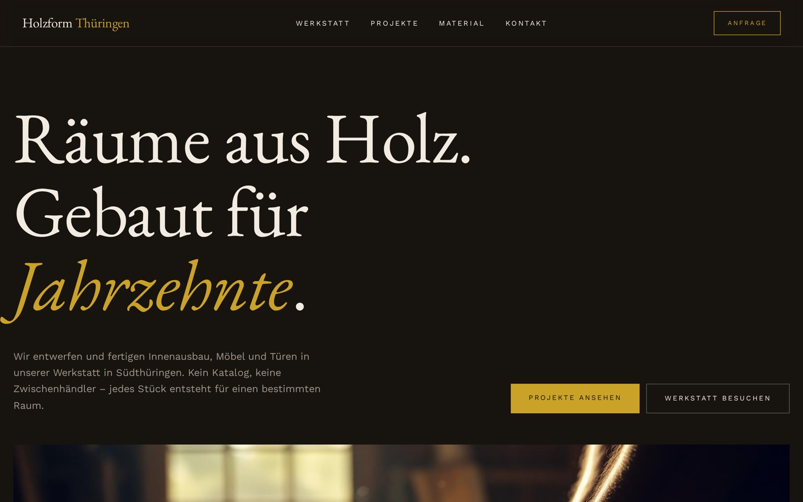 Bildschirmaufnahme der Beispielwebsite Tischlerei Hartmann